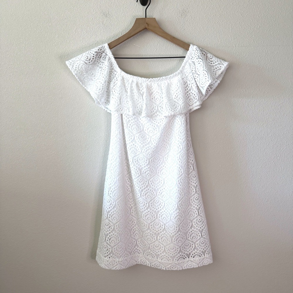 LILLY PULITZER Women Lace Ruffle Shift Dress Size Small Preppy Coastal Beachy